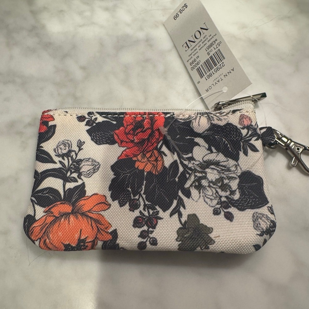 NWT Ann Taylor Card Case Key Chain Blue Pink White ID Holder